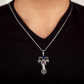 Silver Sapphire Stone Dragon Men's Sword Necklace